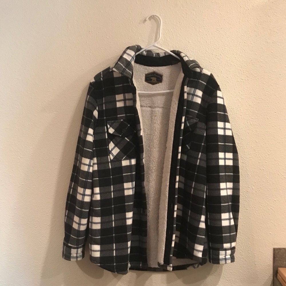 Blue, White & Black Fleece Button Up